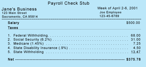 Example of a paycheck statement